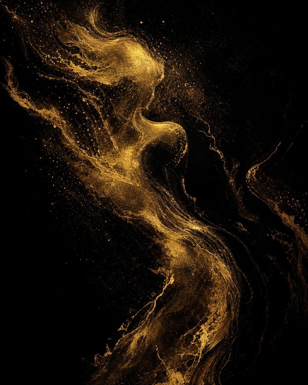 Golden brushstroke figure in motion